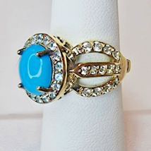 Doug Paulus 925 Vermeil Sterling Silver Turquoise Cabocon, Blue Topaz Ring SIZE6 - £51.73 GBP