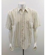Retreat Men&#39;s Polyester Button Up Shirt Size Medium Beige Striped Short ... - $9.89