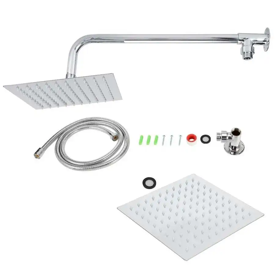 Ht luxury 8in wall mounted stainless steel rainfall shower set bathroom shower head top thumb200