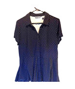 Isaac Mizrahi Live Women&#39;s Button Up Shirt Navy White Polka Dot Stretch ... - $20.68