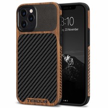 Compatible With Iphone 12 Pro Max Case Wood Grain With Carbon Fiber Texture Desi - £24.80 GBP
