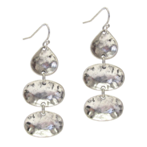 Hammered Triple Concave Drop Dangle Earrings Silver - £9.06 GBP