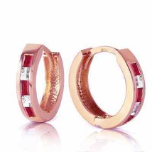 1.26 Carat 14K Solid Rose Gold Hoop Earrings Natural Ruby Rose Topaz - £293.26 GBP