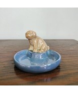 Vtg Blue Lusterware Figural Gold Dog Dish Tray Pin Ring Trinket Plate Japan - £24.52 GBP