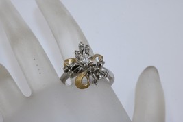 Vintage 14K White &amp; Yellow Gold Natural Diamond Flower Cluster Ring Size 7.25 - £552.07 GBP