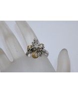 Vintage 14K White &amp; Yellow Gold Natural Diamond Flower Cluster Ring Size... - £555.43 GBP