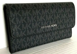 Michael Kors Large Trifold Black Signature Wallet Silver 35F8STVF3B NWT $298 FS - £63.29 GBP