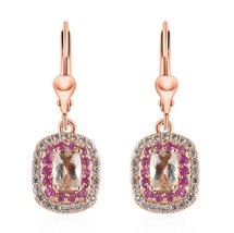 Morganite &amp; Ruby Dangle Drop Earring, 14K Rose Gold Plated Lever Back Earring - £88.65 GBP