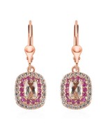 Morganite & Ruby Dangle Drop Earring, 14K Rose Gold Plated Lever Back Earring - $110.88
