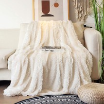 Fluffy Cozy Plush Fleece Comfy Microfiber Blanket For Couch Sofa Bed, Cream - £31.33 GBP