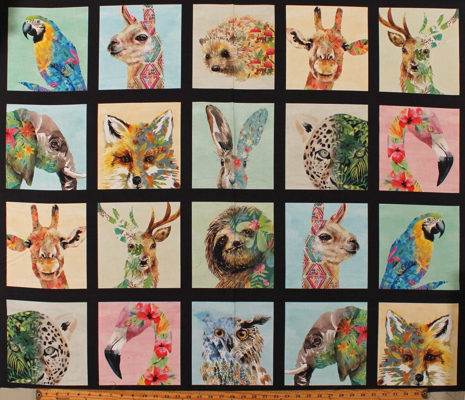 36&quot; X 44&quot; Panel Wildlife Portraits Brush With Nature Cotton Fabric Panel... - $292.66 MXN