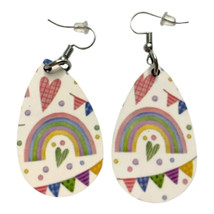 Rainbows &amp; Hearts Teardrop Earrings Handmade NEW-multicolor On White Background - $11.71