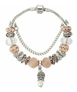 Silver Gold Pearl Angel Wings Ladies Mom European Bead Snake Charm Bracelet - £9.60 GBP