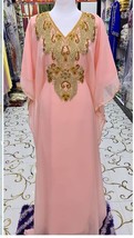 Pink New Stylish Kaftan Maxi Dubai Farasha Dress Fancy Gown Moroccan Long Abaya - £46.88 GBP