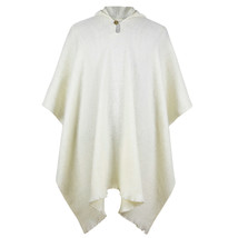 Llama Wool Mens Unisex South American Hooded Poncho Jacket Plain White - £62.34 GBP