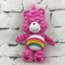 Care Bears Cheer Bear Plush Teddy Pink Chevron Striped Stuffed Animal TCFC 2016 - £9.49 GBP