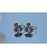 Vtg BLUE ENAMEL Swirl Flower Ceramic ?? painted Screw back earrings &#39;&#39;NI... - $533.29 MXN