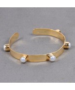 925 Sterling Silver Pearl Gemstone Yellow Gold Cuff Bracelet - $24.50
