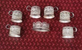 Silver plated filigree cup holder, vintage complete filigree set of glas... - $200.00