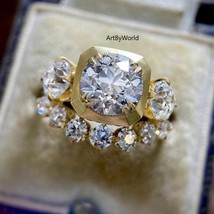 Three Round Stone Moissanite Engagement Ring With 14Kt yellow Gold Matching Band - £157.80 GBP