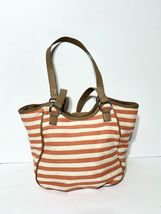 Rosetti Hand Bag Purse Shoulder Bag Orange White Stripes Tote Medium Sat... - $270.56 MXN