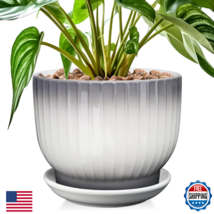 YUFDA 8" Ceramic Plant Pot Planter w/ Drainage &amp; Saucer Indoor Gray White - $56.07