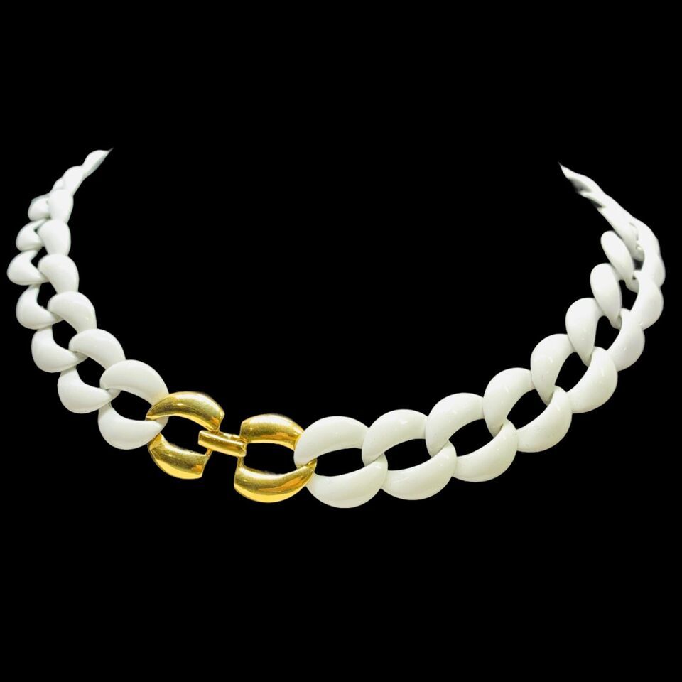 Vintage NAPIER White Metal Curb Link &amp; Gold Tone Link Necklace 17” - $33.90