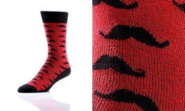 Moustache Men's Crew Socks Premium Yo Sox Brand Cotton Antimicrobial Black Red