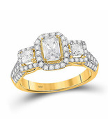 14kt Yellow Gold Emerald Diamond 3-stone Bridal Wedding Engagement Ring ... - £2,458.56 GBP