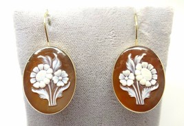 Authenticity Guarantee 
14k Gold Oval Genuine Natural Cameo Wire Hook Earring... - £474.22 GBP