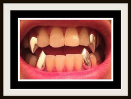 14K Gold Plated Metal Vampire Dracula Single Fangs Teeth Grillz 2 pc Set USA - £11.84 GBP