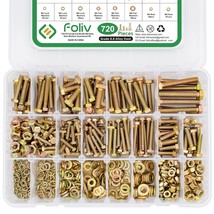 Foliv 720Pcs Grade 8.8 Metric Bolt Assortment, M4 M5 M6, Yellow Zinc Plated - $44.99