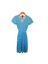 DURO OLOWU Womens Dress Geometric Blue/Green A-Line Short Sleeve Sz Small - £14.30 GBP