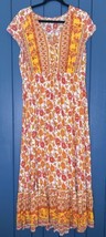 Bohemian White Orange Floral Maxi Dress XL Boho Peasant Cottagecore Harvest - £11.64 GBP