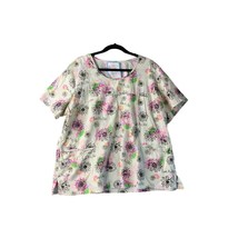 Love This Life Womens Size 2XL Yellow With Floral Print Medical Scrub To... - $14.84