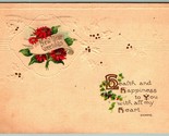 New Year Greetings Health and Happiness Poinsettia 1912 DB Postcard G12 - $2.92