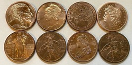 (8) Copper 1 OZ .999 Morgan, Buffalo, Mercury, Aztec Chief Mixed Coins - $20.79