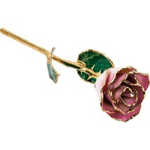 Lacquered Long Stem Cream Pink Rose with 24k Gold Trim - $169.00