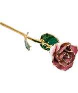 Lacquered Long Stem Cream Pink Rose with 24k Gold Trim - £132.98 GBP