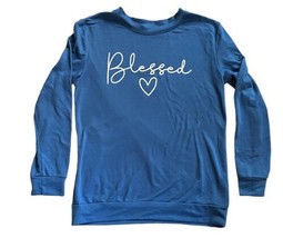 Blessed Sweatshirt Religious Crew Neck Fleece Women’s Small Blue - £8.23 GBP