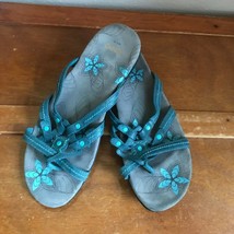 Gently Used Abeo Turquoise Aqua Blue Leather Strappy Women’s Flip Flop Sandals - £22.51 GBP