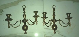 Vintage Set of 2 Brass Wall Sconces, Two Arms Candle holders 14&#39; Tall - £50.58 GBP