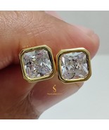 6MM Moissanite Stud Earrings for her birthday gift, Radiant cut wedding ... - €111,51 EUR