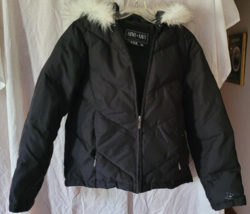 Army Navy Size Medium Kids Winter Jacket Hood Faux Fur Black Zipper Warm... - $18.99