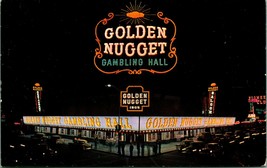 Golden Nugget Gambling Hall Night View Las Vegas Nevada NV Chrome Postcard A5 - $2.92