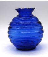 Vintage Beehive Cobalt Blue Ribbed Vase Scalloped Edge 5&quot; - $14.99