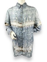 Soft Surroundings Blue Gray Tie Dye Silk Top Blouse Shirt Boho Long Sleeve Sz L - £20.63 GBP