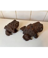 Vintage Japanese Cryptomeria Sugi Frogs (2) Hand Carved Cedar Wooden Hor... - $930.31 MXN