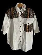 Vintage 90s Tapestry Inc Small White W/ Aztec Print Women’s Button Up Sh... - $22.27