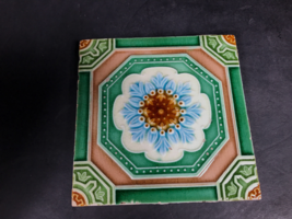 ART NOUVEAU VINTAGE FLOWER TILE MAJOLICA Architectural element  - $77.15